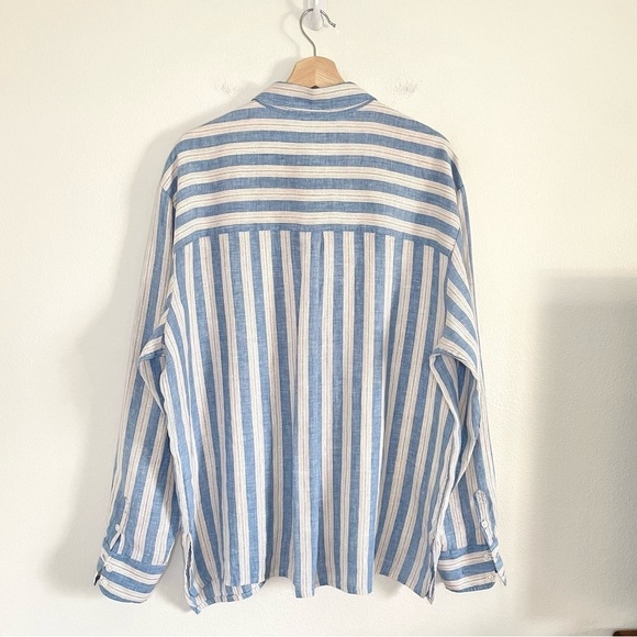 Boden Relaxed Linen Button Down Shirt Porcelain Blue Sparkle Stripe 14R - Picture 9 of 16